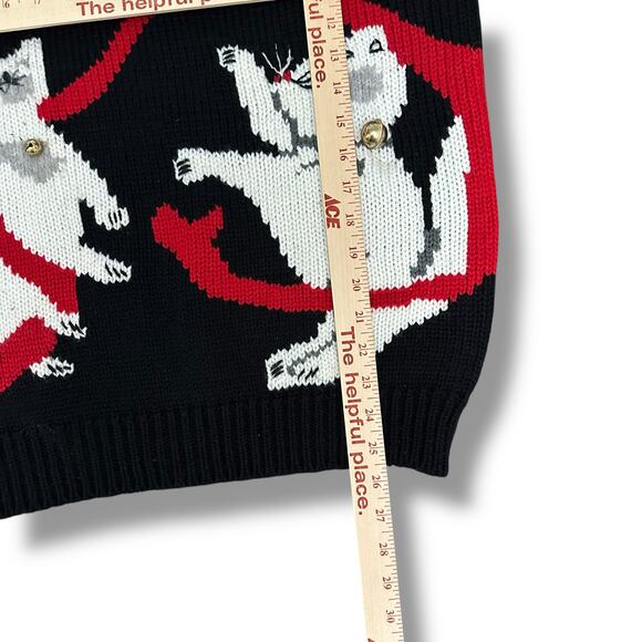 Vintage 90s Cat Sweater Hastings & Smith Black Novelty Jingle Bell L - Picture 5 of 8